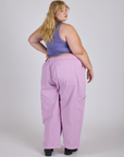 Drop Pocket Cargo Pants in Lilac Purple back view on Juliet