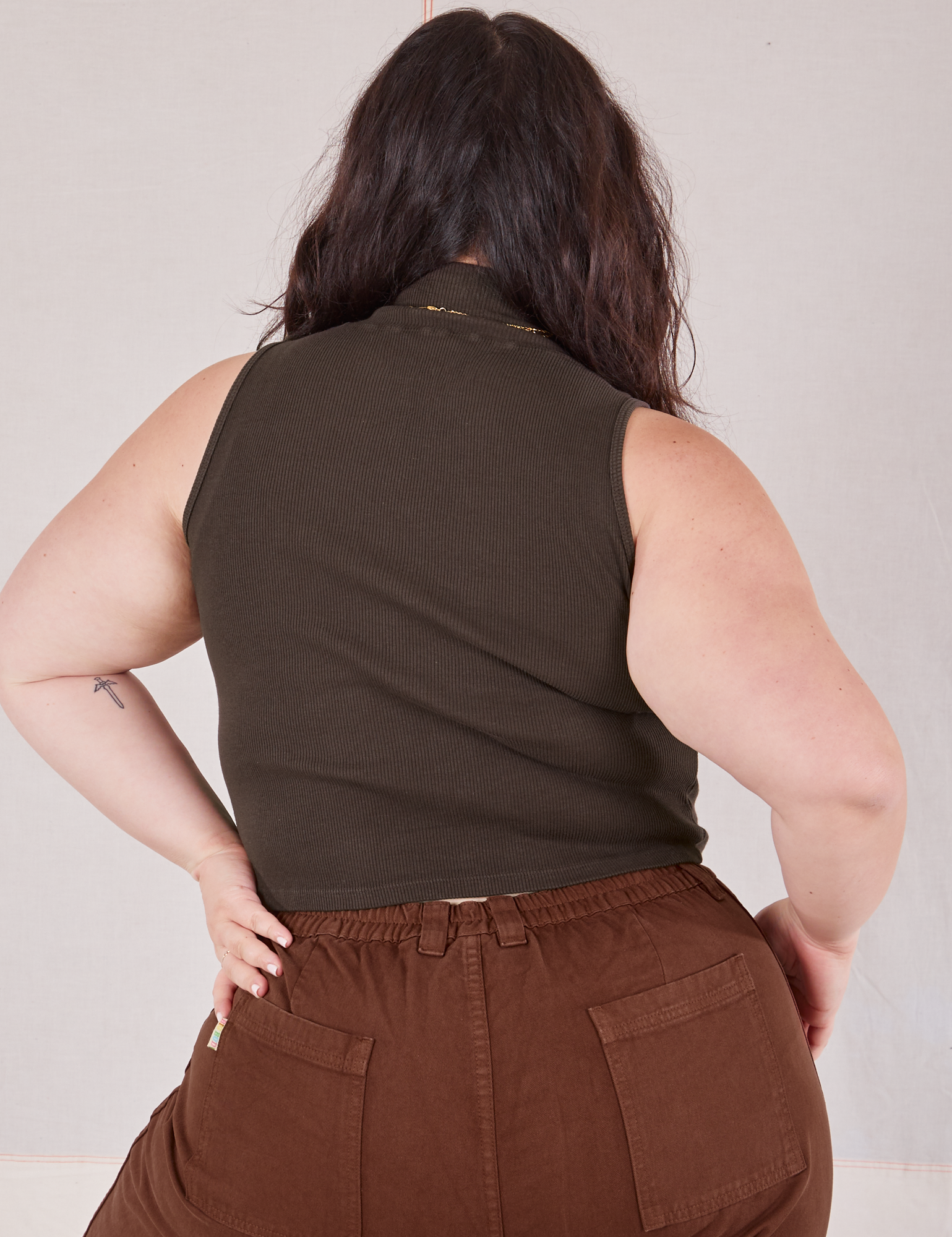 Back view of Sleeveless Essential Turtleneck in Espresso Brown on Ashley