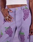 Paintstamped Work Pants in Grape front close up on Jerrod