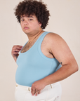 Tank Top in Baby Blue side view on Miguel