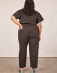 Back view of Short Sleeve Jumpsuit in Espresso Brown worn by Alicia
