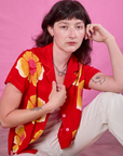 Paintstamped Pantry Button-Up in Mustang Red