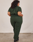 Short Sleeve Jumpsuit in Swamp Green back view on Morgan