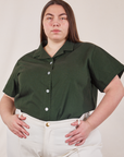 Marielena is 5'8" and wearing 2XL Pantry Button-Up in Swamp Green