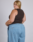 Angled back view of The Tank Top in Espresso Brown on Juliet