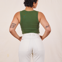 Tank Top in Dark Emerald Green back view on Mika wearing vintage off-white Western Pants