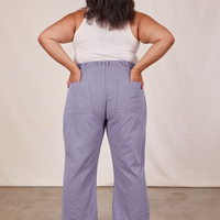 Back view of Western Pants in Faded Grape and vintage off-white Tank Top worn by Alicia
