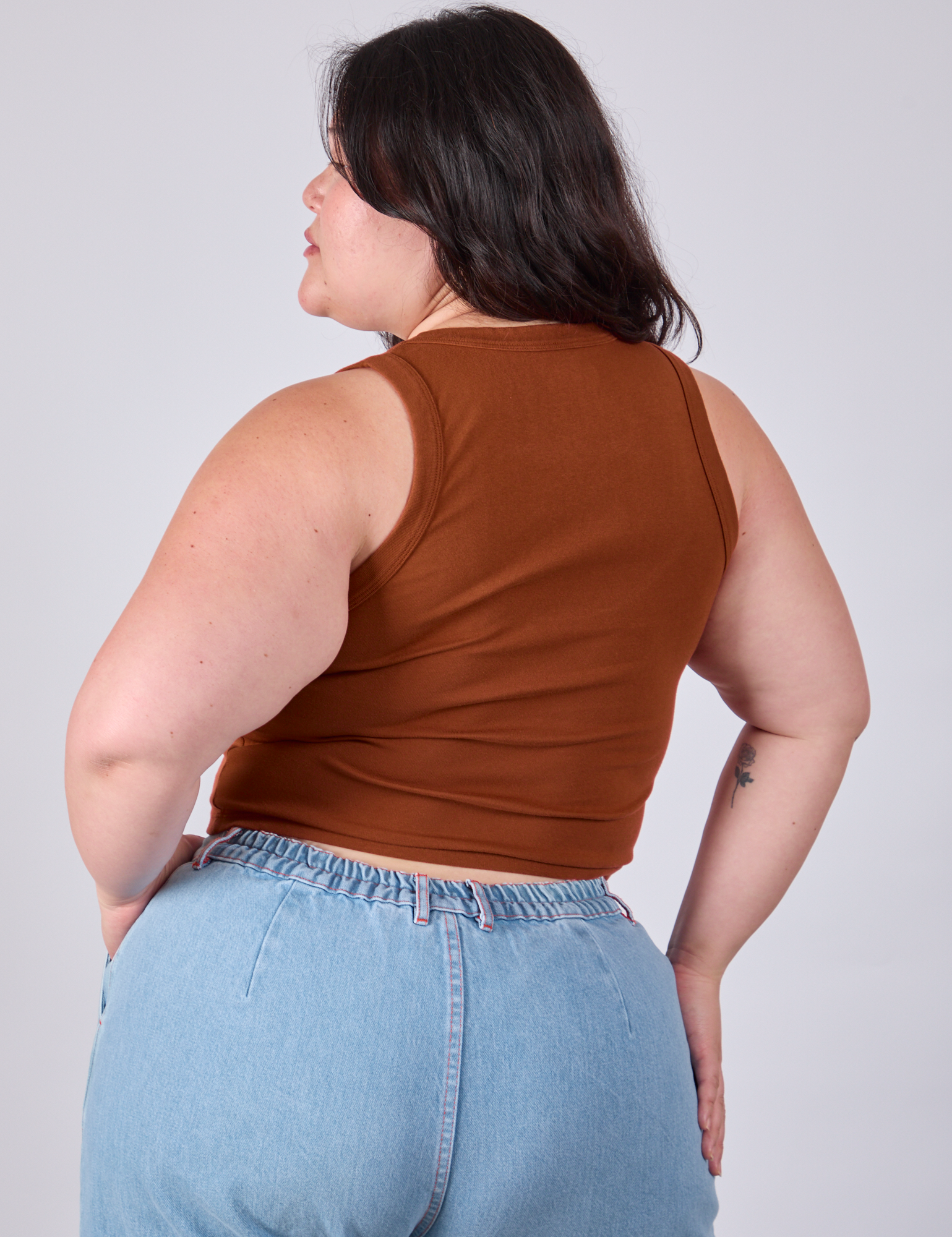 Cropped Tank Top in Burnt Terracotta  back view on Ashley