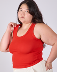 Angled front view of Tank Top in Mustang Red on Ashley