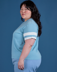 Painted Burly Tee in Baby Blue side view on Ashley