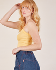Cropped Cami in Butter Yellow side view on Margaret