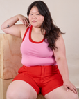 Colorblock Cropped Tank in Bubblegum Pink and mustang red Western Shorts on Ashley