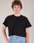 Quinn is 6'3" and wearing M Cropped Burly Tee in Basic Black