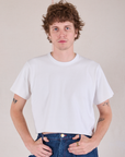 Quinn is 6'3" and wearing M Cropped Burly Tee in Vintage Tee White