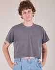 Quinn is 6'3" and wearing M Cropped Burly Tee in Washed Grey