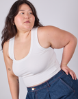 Cropped Tank Top in Vintage Tee White angled front view on Ashley