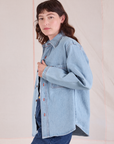 Denim Overshirt in Light Wash side view on Alex