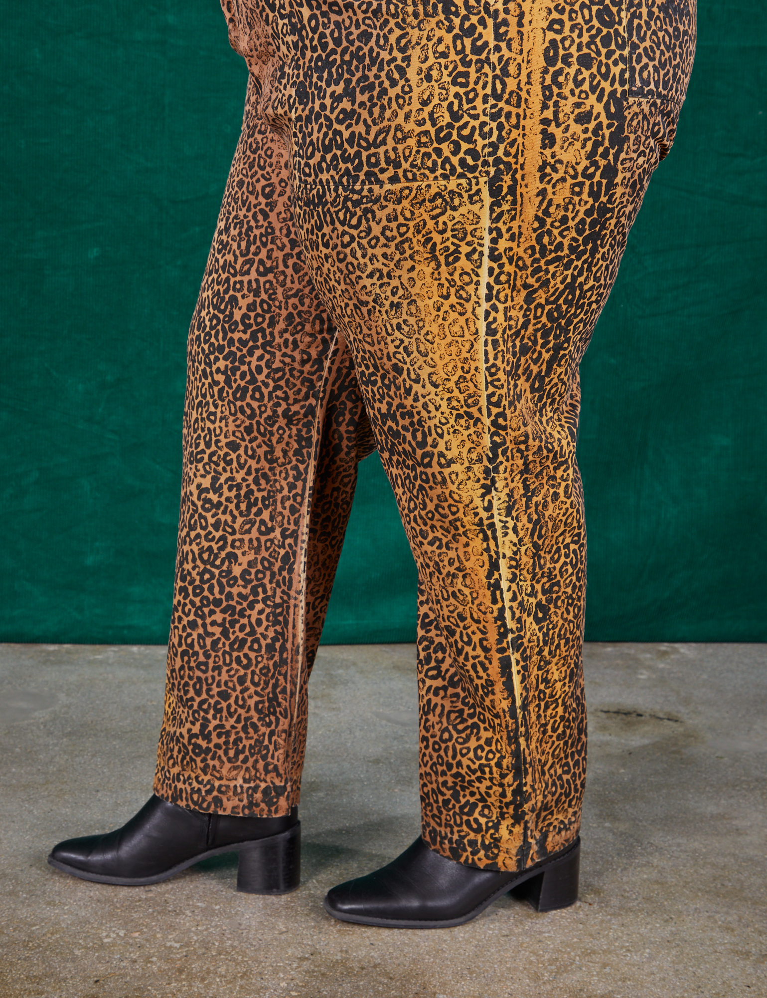 Leopard Work Pants pant side view close up on Morgan