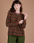 Long Sleeve Striped Burly Tee in Fudgesicle worn by Alex