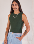 Muscle Tee in Swamp Green angled front view on Anthony
