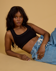 Contrast Stitch Mini Tank - Basic Black