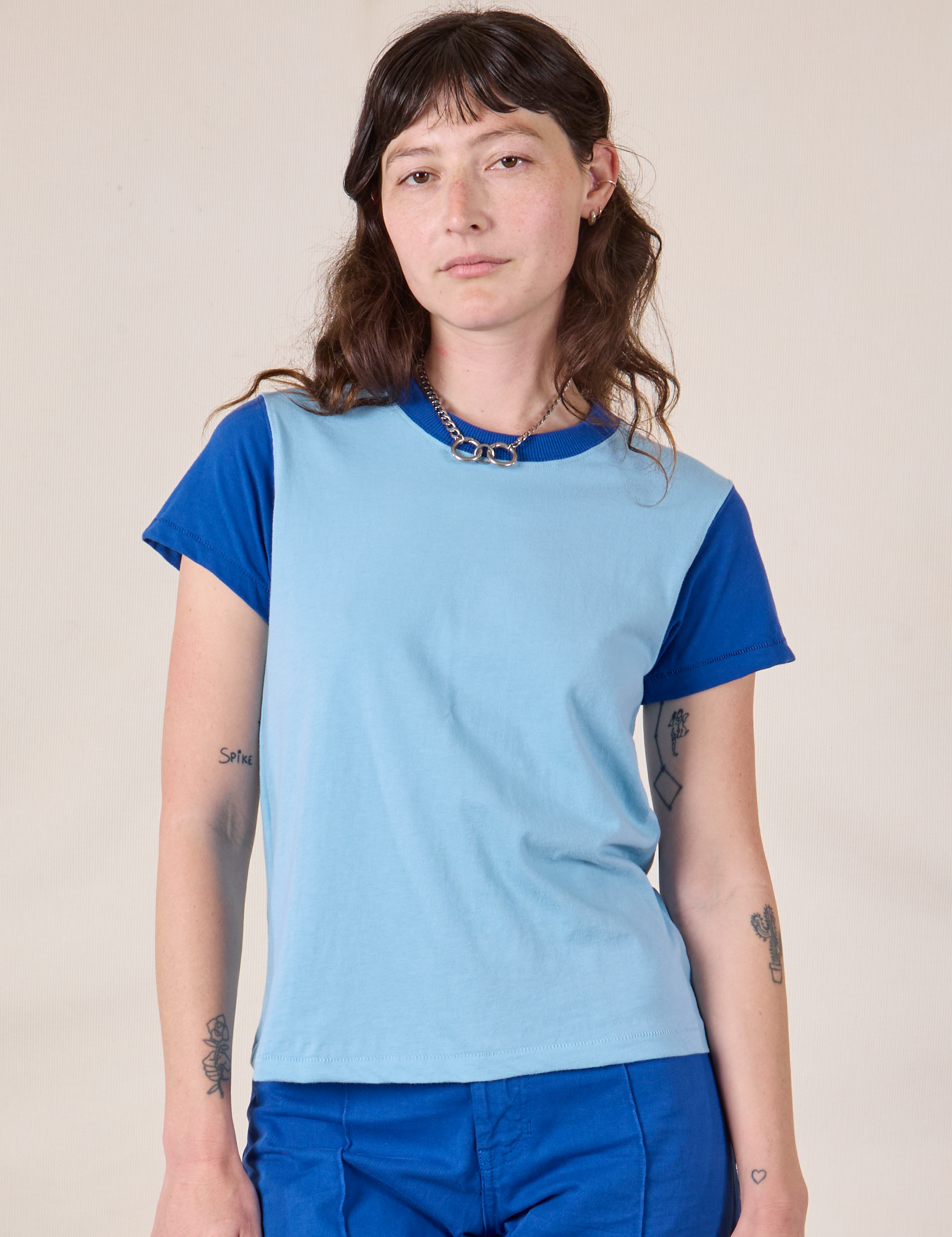 Mismatched Tee in Baby & Royal Blue worn by Alex
