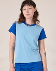 Mismatched Tee in Baby & Royal Blue worn by Alex