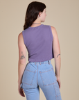 Muscle Tee in Faded Grape back view on Alex