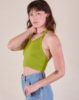 Halter Top in Gross Green side view on Alex