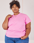 Morgan is wearing Organic Vintage Tee in Bubblegum Pink