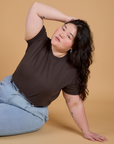 Ashley is wearing Organic Vintage Tee in Espresso Brown