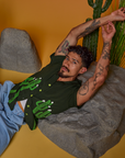 Paintstamped Pantry Button-Up in Cactus worn by Jesse