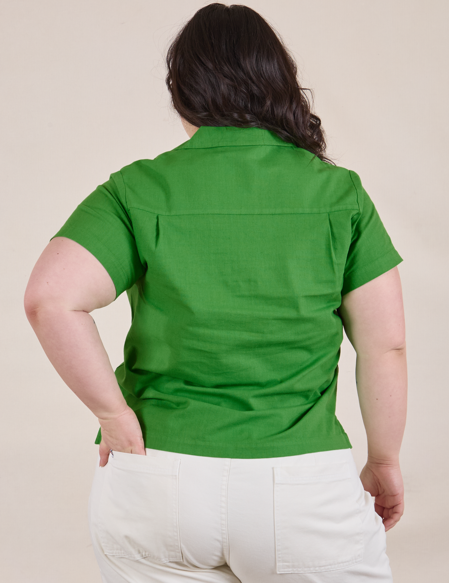 Pantry Button-Up in Kelly Green back view on Ashley
