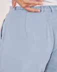 Heavyweight Trousers in Periwinkle back close up on Miguel
