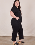 Petite Short Sleeve Jumpsuit in Basic Black side view on Ashley