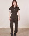 Petite Short Sleeve Jumpsuit in Espresso Brown worn by Hana