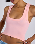 Cropped Tank Top in Baby Pink front close up on Kira