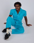 Short Sleeve Jumpsuit - Hawaiian Blue