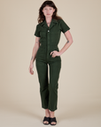 Short Sleeve Jumpsuit in Swamp Green on Alex