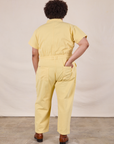 Short Sleeve Jumpsuit in Butter Yellow back view on Miguel