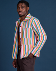 Angled front view of Stripe Work Jacket in Rainbow Stripe