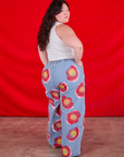 Wide Leg Denim Trousers in Painted Flowers back view on Ashley