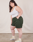 Side view of Classic Work Shorts in Swamp Green and Cropped Tank Top in vintage tee off-white on Ashley