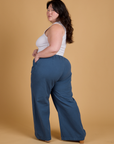 Heritage Wide Leg Trousers in French Blue angled back view on Ashley