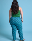 Checkerboard Work Pants in Blues back view on Ashley