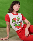 Anniversary Tee in Strawbaby worn by Alex