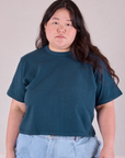 Ashley is 5'7" and wearing L Cropped Burly Tee in Lagoon