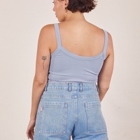 Back view of Cropped Cami in Periwinkle and light wash Sailor Jeans worn by Tiara