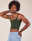 Cropped Cami in Swamp Green angled front view on Jerrod