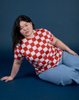 Checker Organic Tee in Red worn by Ashley